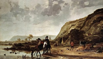 Caballo Painting - Gran paisaje fluvial con jinetes, pintor de paisajes rurales Aelbert Cuyp